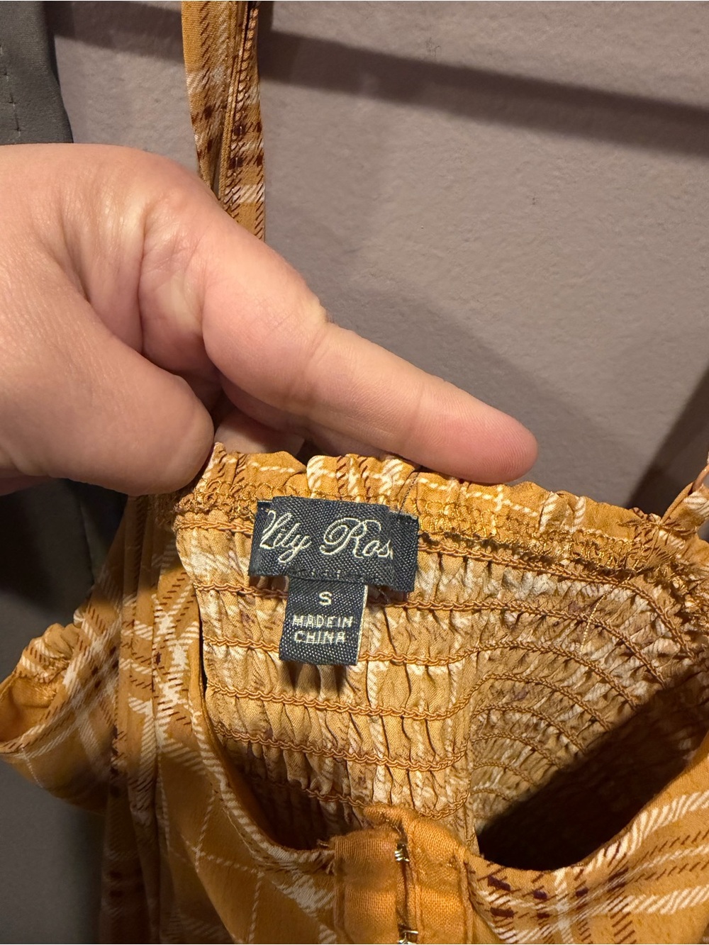 Lily Rose Mustard Plaid Spaghetti-Strap Mini Dress - Picture 4 of 5